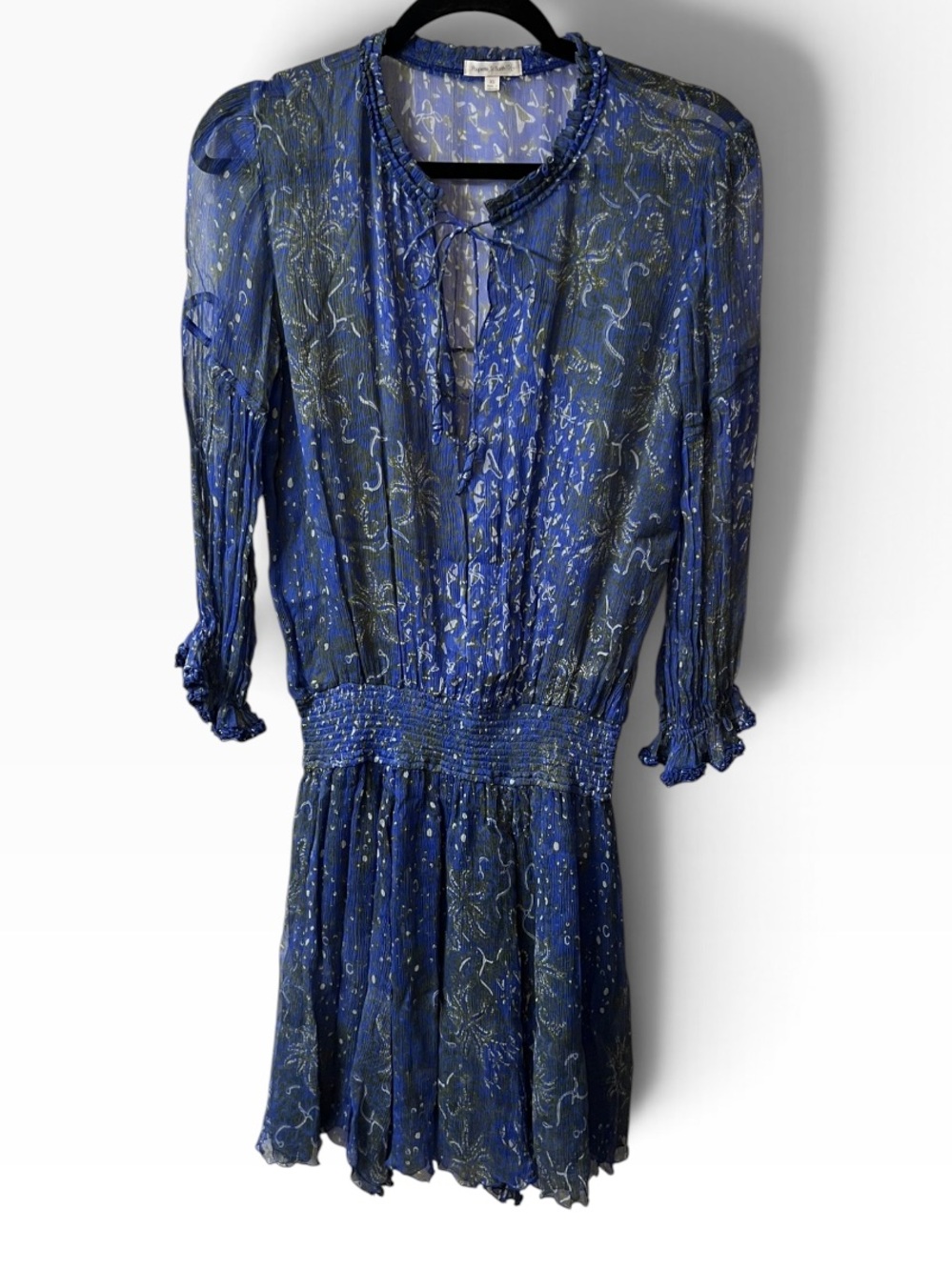 Sheer Blue Floral Drop-Waist Dress